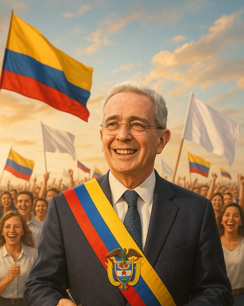 Junto al presidente Uribe